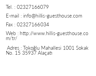 Hilli's Guest House iletiim bilgileri